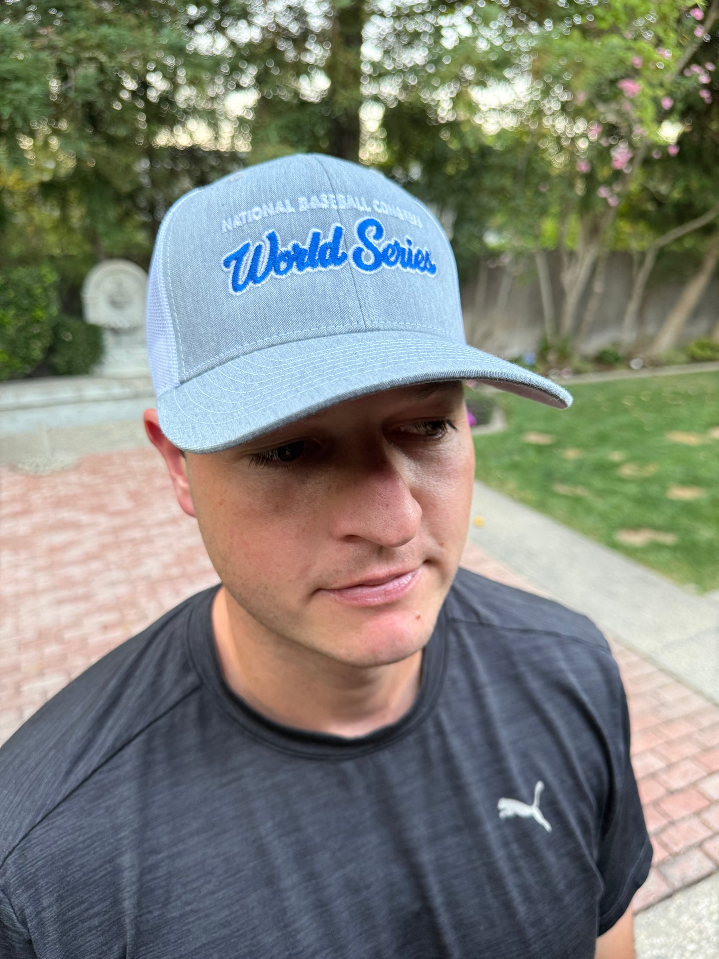 Grey and White Adjustable Hat with Script