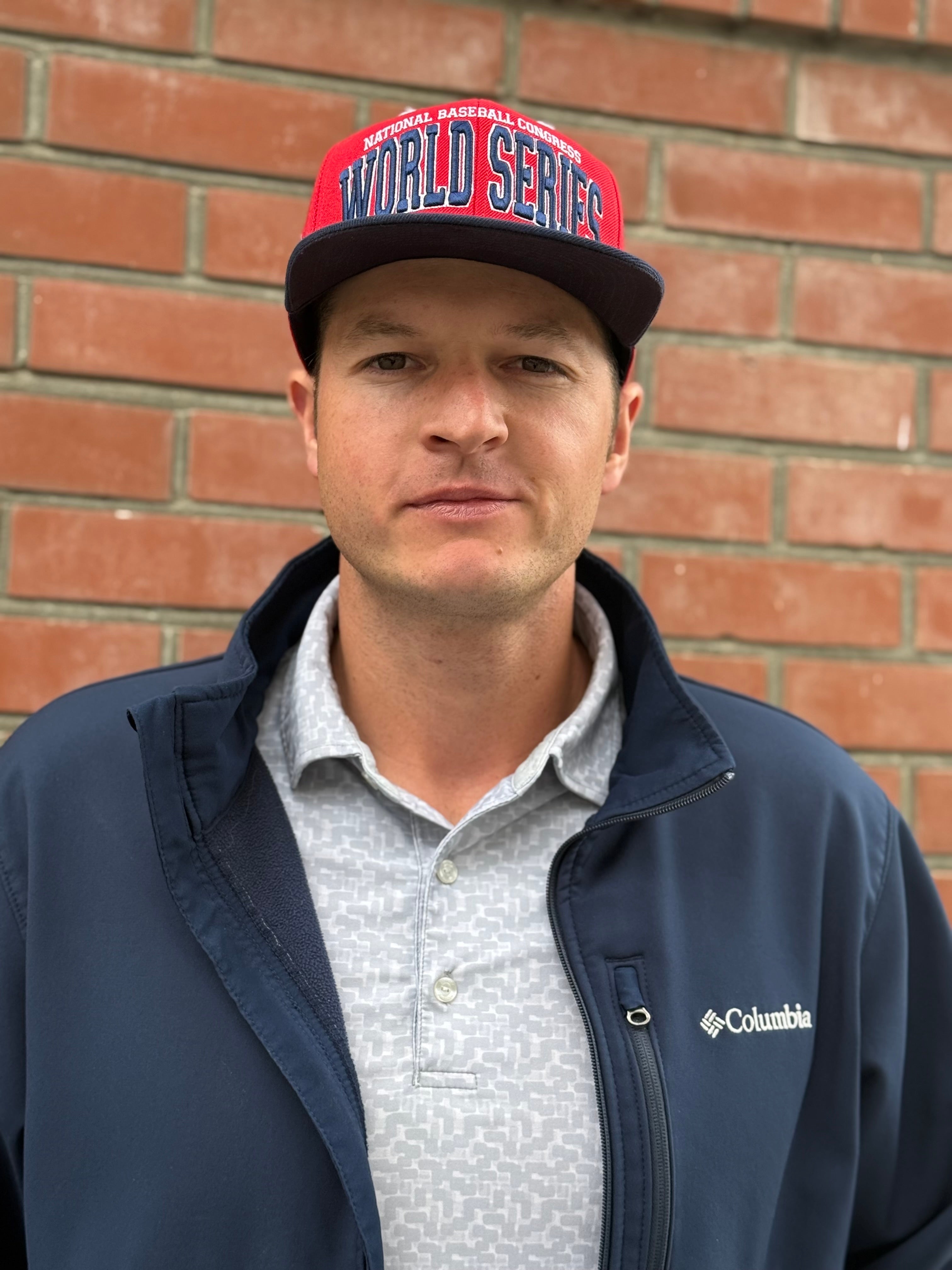 Red and Blue Block Letter Hat