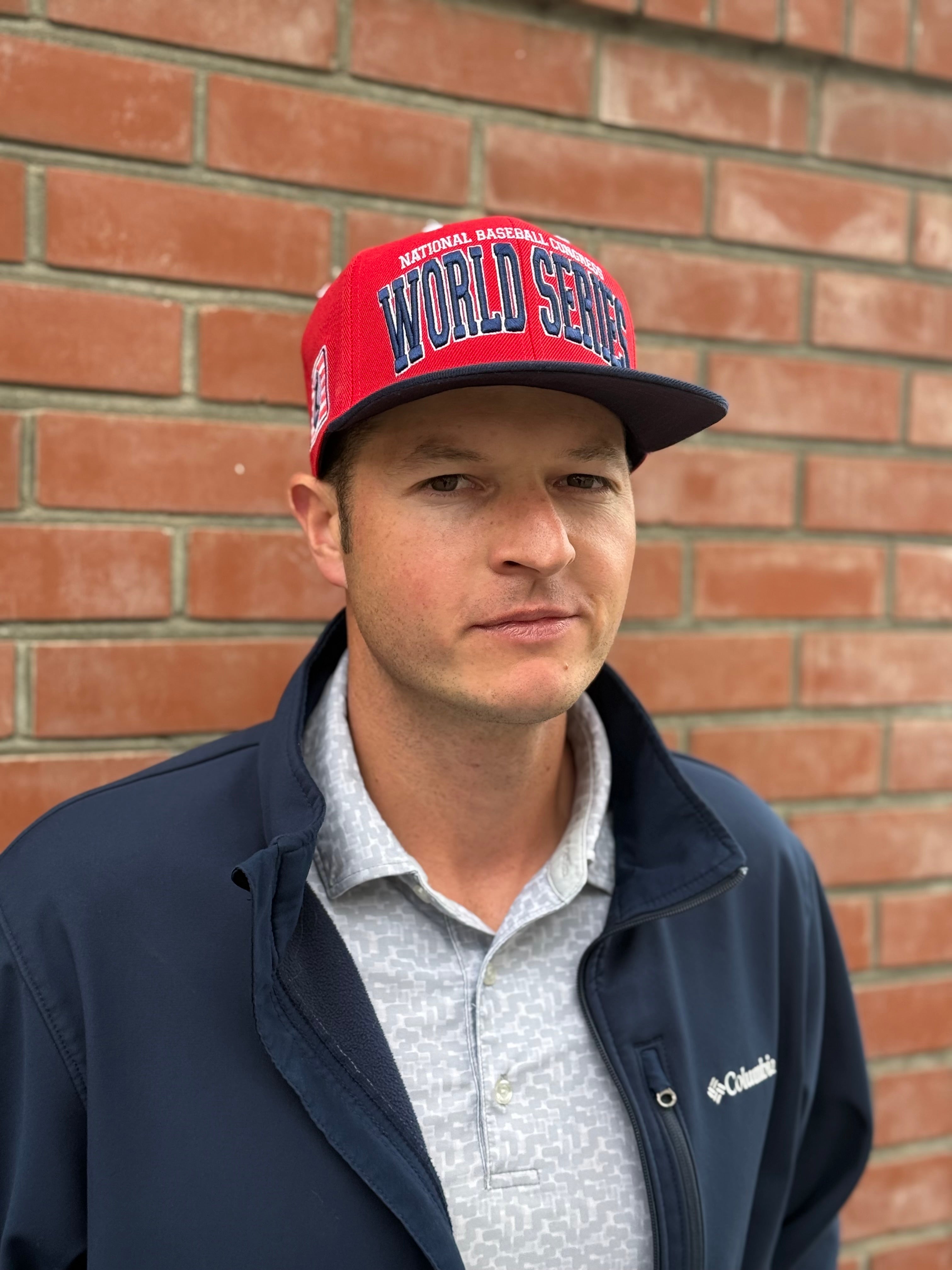 Red and Blue Block Letter Hat