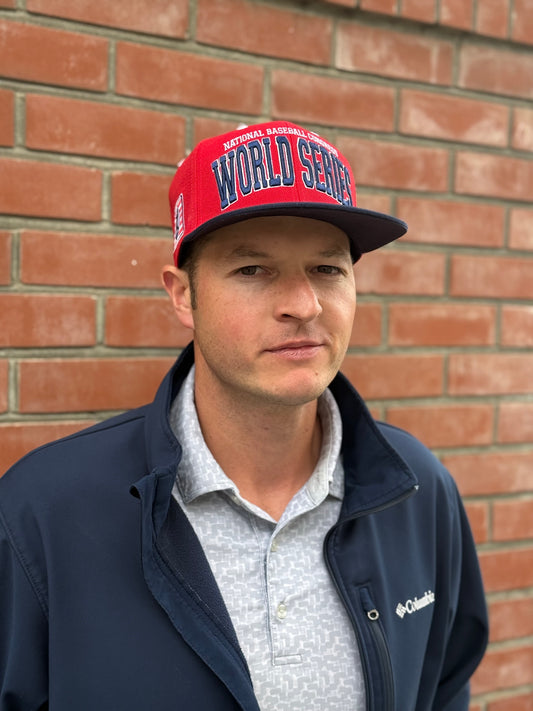 Red and Blue Block Letter Hat